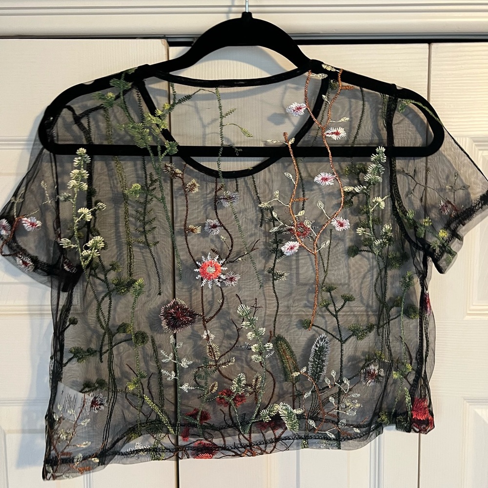 Shein Sheer Embroidered Crop Top